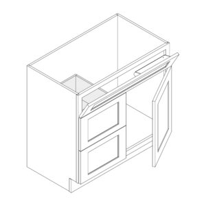 Vanity Sink Combo Left — 30", 36" & 42" Wide, Two Drawers, One Door