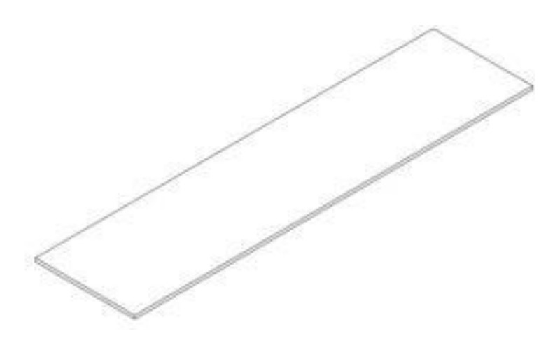 Isometric line drawing of a 3/4 inch thick panel, 30 inch deep by 96 inch high