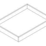 Isometric line drawing of a roll-out tray with wooden box and full-extension soft-close slides