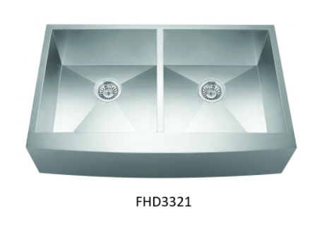 Kitchen Sink — Farmhouse Equal Double Bowl Apron Front Sink — 33"W × 10"H × 21"D