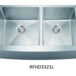 Kitchen Sink — Reverse Farmhouse Double Bowl Apron Front Sink (Left) — 33"W × 10"H × 21"D