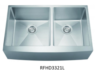 Kitchen Sink — Reverse Farmhouse Double Bowl Apron Front Sink (Left) — 33"W × 10"H × 21"D