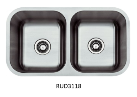 Kitchen Sink — Radius Double Bowl Undermount Sink — 31⅛"W × 9"H × 18"D